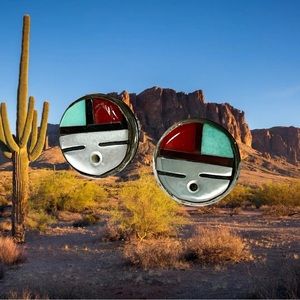 Sterling Silver Zuni Sun Face Stud Earrings 3/8”.